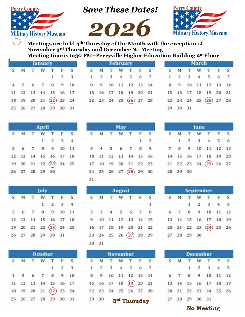 2026 Perry County Military History Museum Meetings